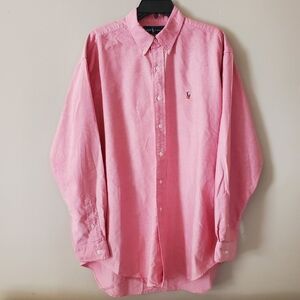 Ralph Lauren Blake 100% Cotton Long Sleeve Button Shirt Heathered Pink Large